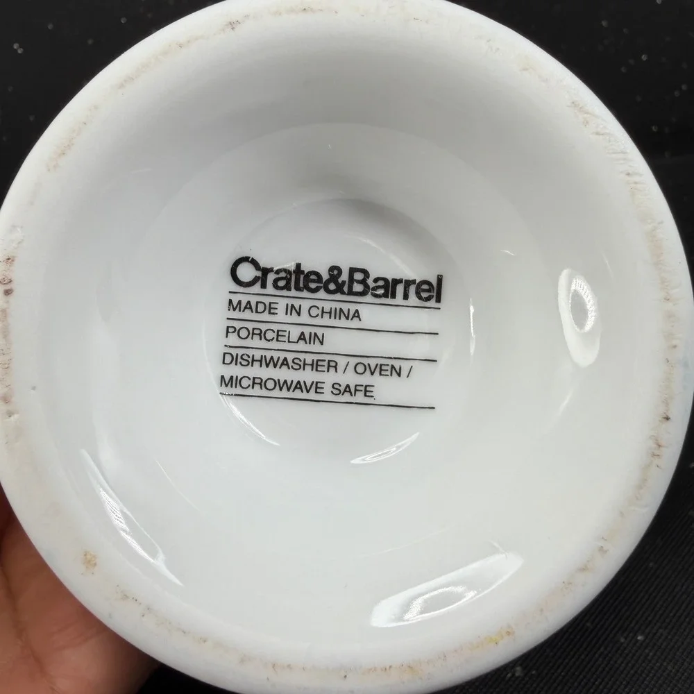 Crate & Barrel White Porcelain Footed Soup Bowls Dishes with Handles Set of 2